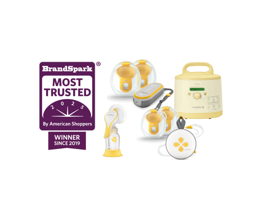 BrandSpark Most Trusted Breast Pump Brand since 2019. Logo for BrandSpark Most Trusted by American Shoppers 2025. Winner since 2019. Image of Freestyle Hands-free, Symphony PLUS, Harmony, and Swing Maxi Hands-free breast pumps.