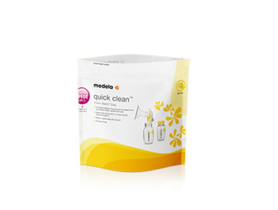 Die Vorderseite eines Medela Quick Clean™ Mikrowellenbeutels™.