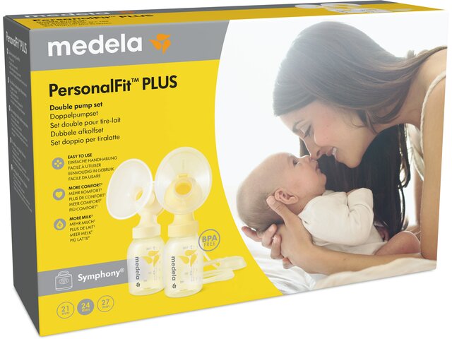 Embalagem para venda a retalho do conjunto de bomba dupla Medela PersonalFit™ PLUS, frente