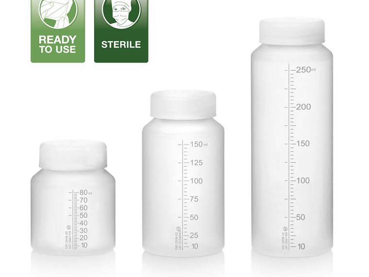 Medela Einwegflaschen können direkt aus der Verpackung ohne vorherige Reinigung verwendet werden. Entsorgen Sie sie nach Gebrauch.