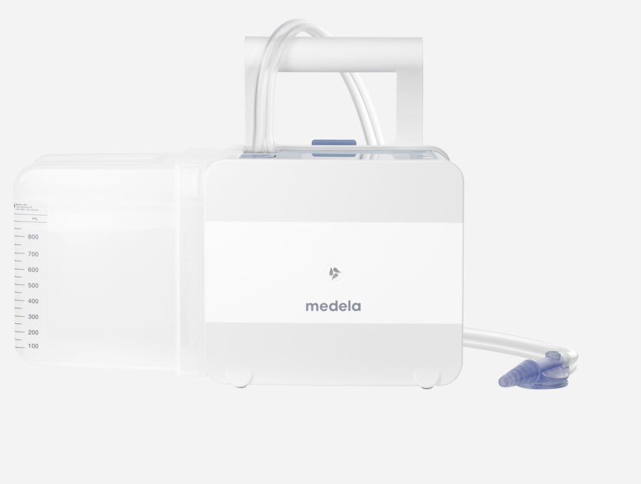 Thopaz+ The Medela Thopaz+ digital chest drainage and monitoring system with disposable 800 ml canister and double lumen tubing.